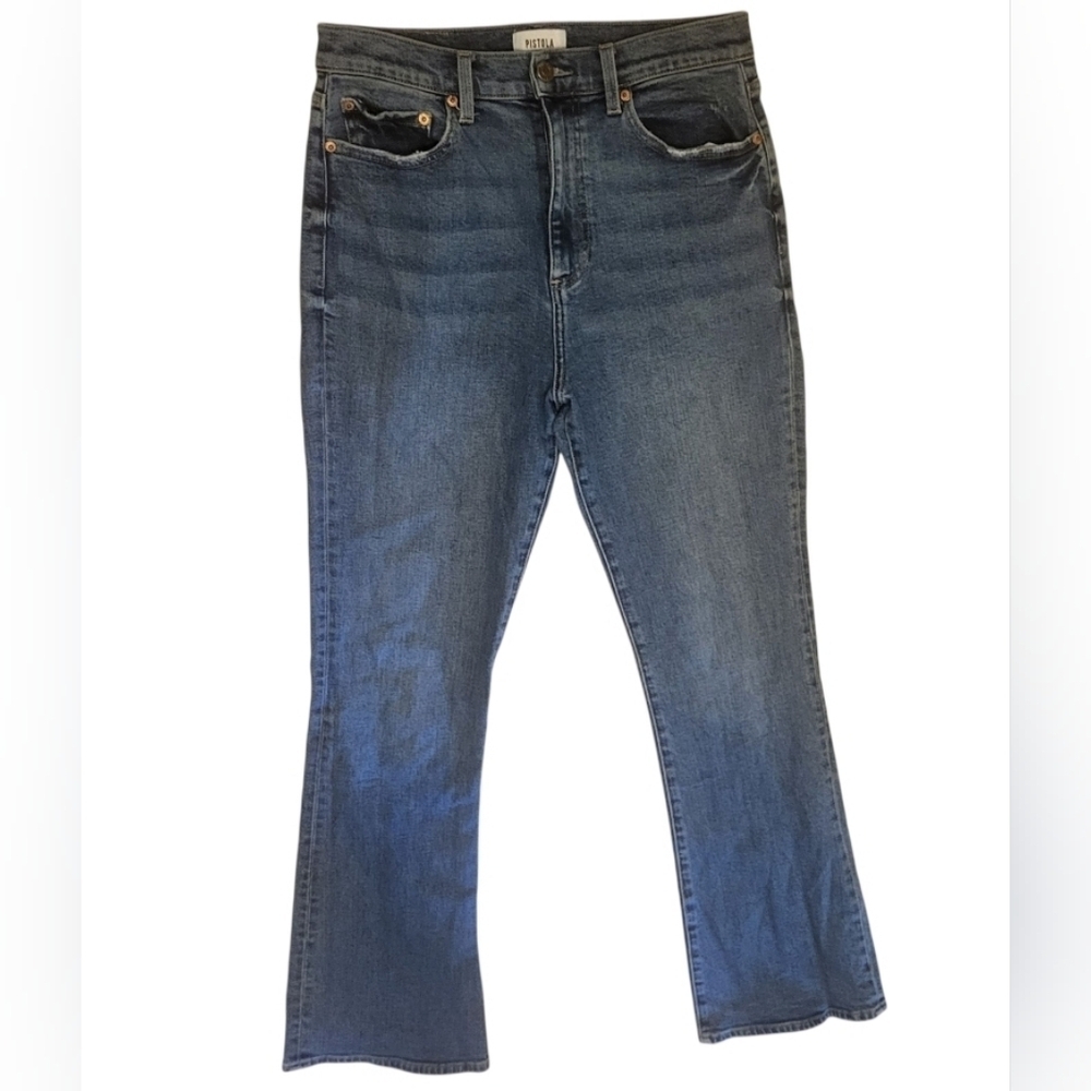 Pistola Anthropologie Dana High Rise Classic Flare Hyde Denim Jeans Sz 29 (8)
